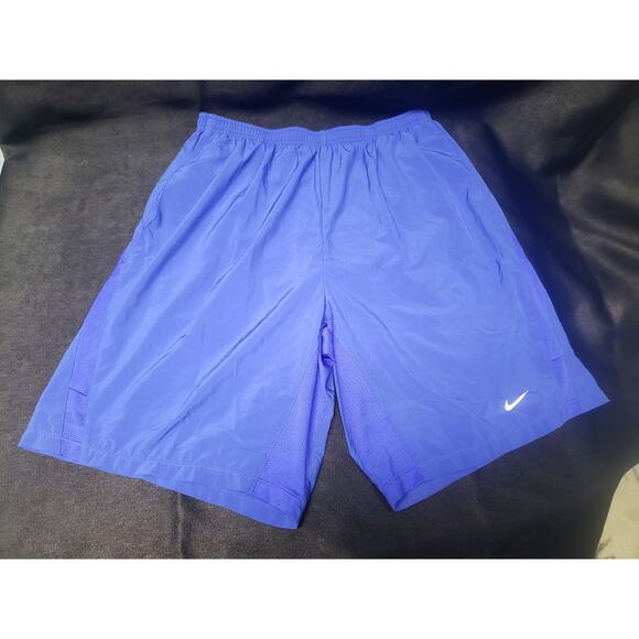 Nike Blue Dri Fit Elastic Tie Knee Long Workout Shorts Hidden Pocket in Side - Picture 2 of 6